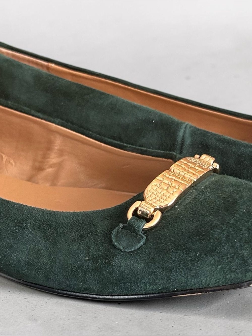 Women’s Green Suede Ballet Flats with Gold Hardware Talbots